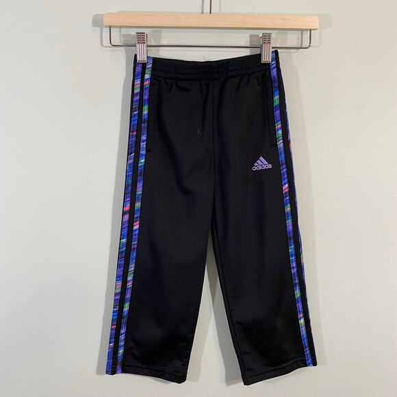Adidas Girl's Black with Multicolor 3 Striped Track Pants Size 4T - Picture 1 of 6
